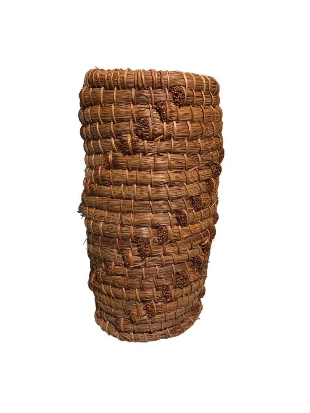Large Handwoven Coiled Pine Needle Basket Vase 12"